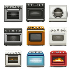Obraz premium Colorful kitchen oven appliance vector illustrations, various styles