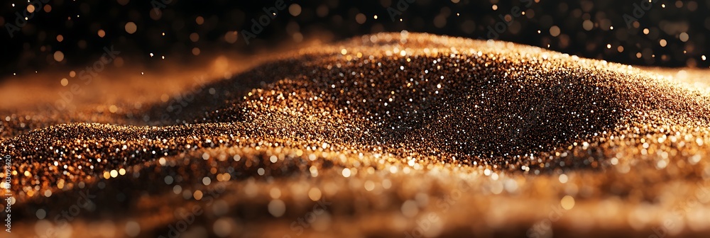 Aufkleber golden sparkle: an abstract composition of shimmering, golden particles forms undulating hills, set 