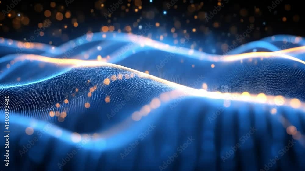 Poster abstract wave of light: a mesmerizing digital rendering showcases a luminous blue wave, adorned with