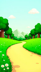 Obraz premium winding path through a vibrant green landscape