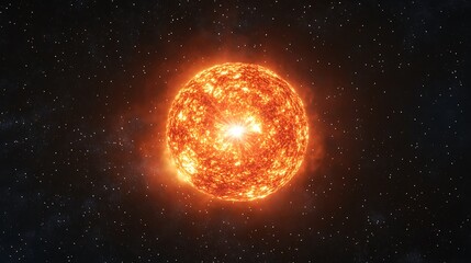 A fiery red supergiant star glowing intensely in the void of space