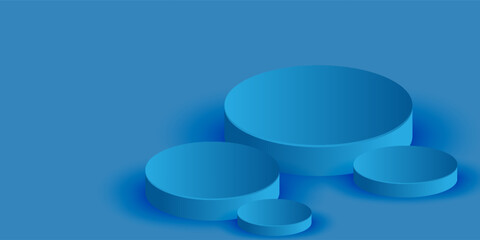 Abstract dark blue cylinder pedestal podium. Sci-fi abstract room concept with glowing neon curve lighting line. Vector rendering 3d background, Mockup