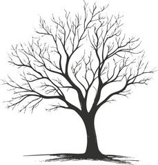 Obraz premium Silhouette of a leafless tree with intricate branches on a white background.