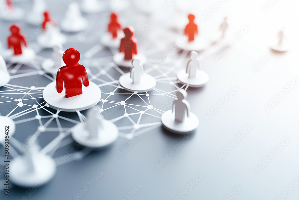 Poster network connection illustration featuring red and white figures representing people. design emphasiz