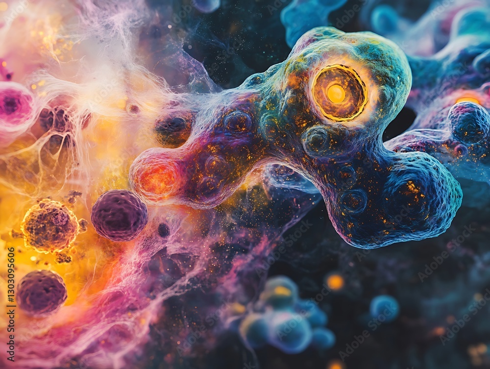 Poster microcosm of cellular structure: an artistic rendition revealing the intricate beauty and complexity