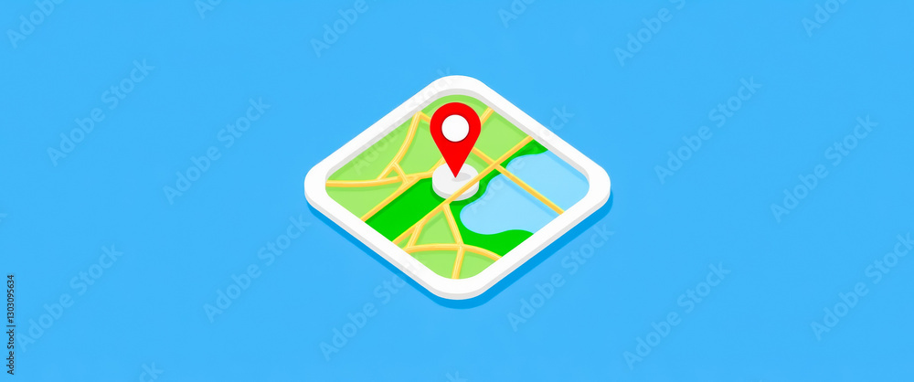 Poster isometric map with red location marker