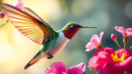 Naklejka premium Hummingbird with Flowers