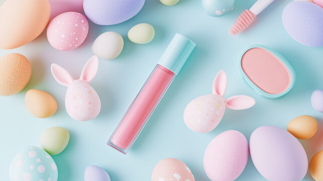 Colorful Easter candy and decorative pastel eggs for spring celebration