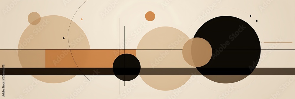 Poster abstract geometric composition: a harmonious blend of circles and lines in various sizes and shades 