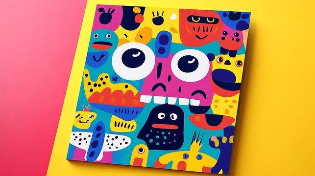 A flyer with a playful and quirky design, featuring cartoonish icons and bright colors for a children's sale event 
