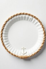 Elegant White Plate with Nautical Rope Trim and Anchor Detail