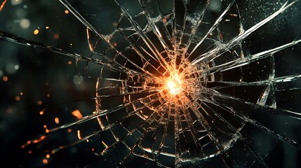 Obraz premium Shattered Glass: A Close-Up View of Destruction and Fiery Impact