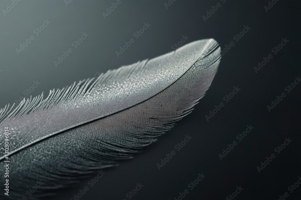 Poster delicate feather resting quietly on dark surface. generative ai
