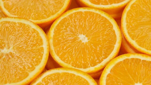 Zoom frame orange fruit slices, close up