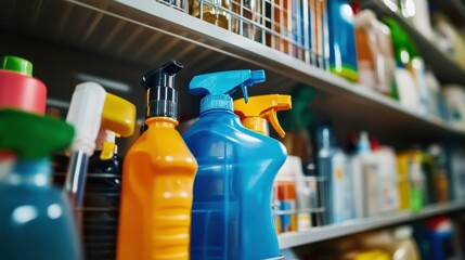 Organized Cleaning Supplies in Bright Indoor Setting