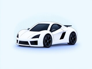 Sleek white sports car design on a light blue background with geometric patterns