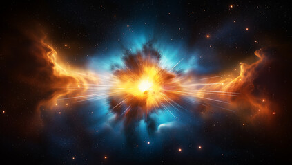 massive stellar explosion in deep space, showcasing vibrant colors and dynamic energy. cosmic event radiates light and energy, creating stunning visual spectacle