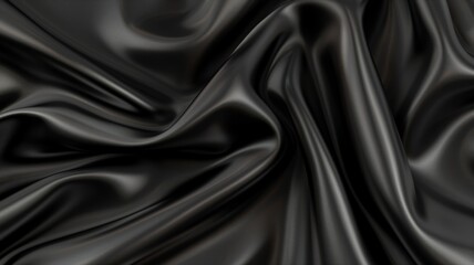 Fototapeta premium Black satin fabric background with folds