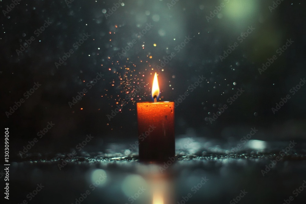 Poster flickering candle glows softly in a darkened space. generative ai