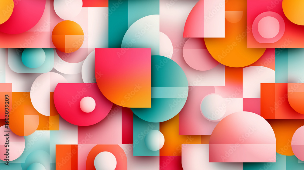 Poster colorful abstract background featuring geometric shapes in various sizes and colors, creating vibran