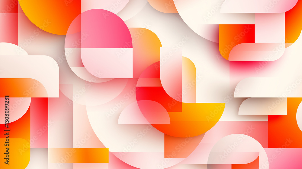 Poster abstract design featuring vibrant pink, orange, and red shapes with soft gradients, creating dynamic
