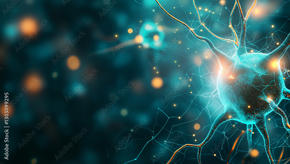 Poster glowing neural network with intricate connections and vibrant colors, representing advanced technolo