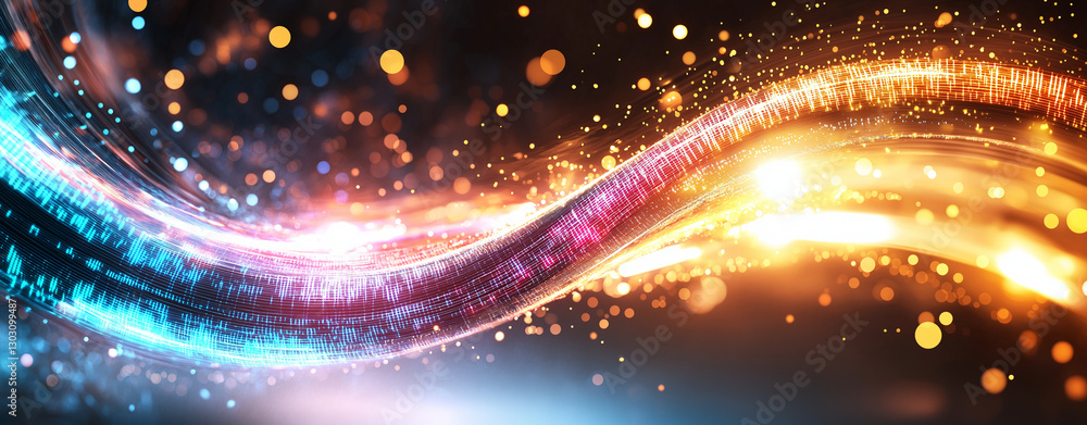 Poster colorful glowing lights create abstract background with vibrant swirls and sparkles, evoking sense o
