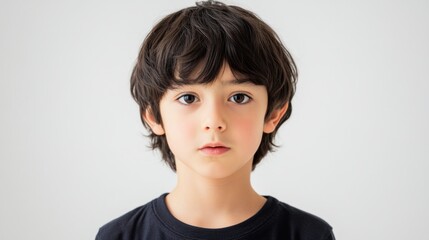portrait of a child with emotion on his face, surprised facial expression of a boy saying wow, isolated on a white background
