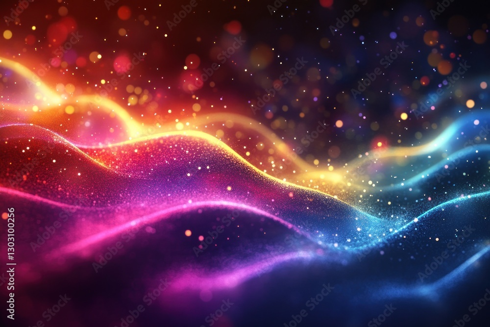 Poster vibrant light waves intertwine, creating a mesmerizing display of colors and patterns on a dark back