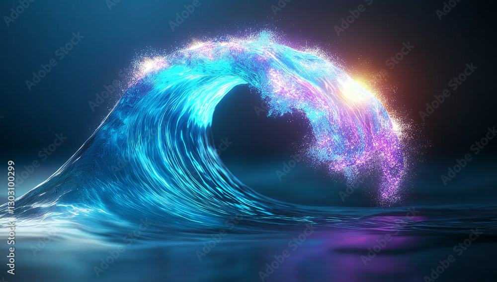 Poster vibrant abstract wave with glowing blue and purple hues, creating mesmerizing visual effect. wave ap