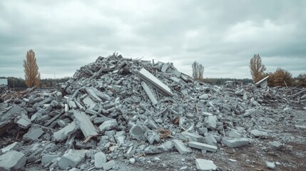 Large pile of concrete rubble and debris from demolition.