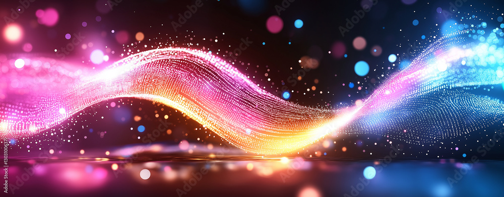 Aufkleber colorful abstract digital background with glowing waves and bokeh effects, creating vibrant and dyna