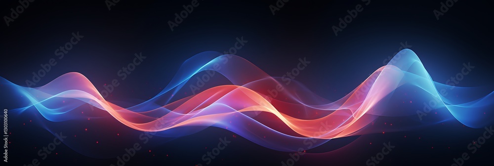 Poster waveform of light: a vibrant display of light, with waves of red and blue gracefully intersecting ag