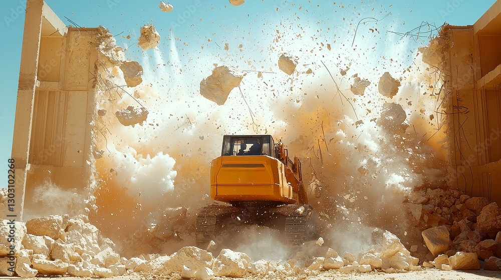 Poster blaster managing controlled explosives, ensuring safe demolition of rock formations in a quarry, sho