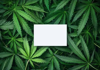 Blank Card Surrounded By Green Cannabis Leaves