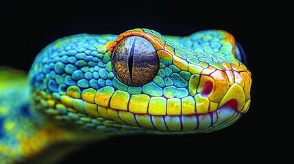 Fototapeta premium Vivid emerald snake close-up detailed scales