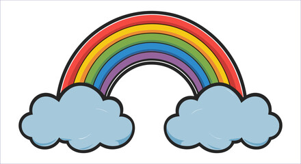 Simple cartoon rainbow with clouds vector, Bright rainbow and clouds colorful vector art, Colorful rainbow and blue clouds vector illustration