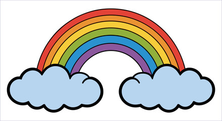 Colorful abstract rainbow and blue clouds vector, Simple cartoon rainbow with clouds vector, Abstract rainbow and blue clouds vector illustration