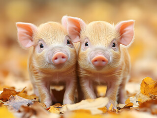 Two Wild Boars Walking Down a Forest Path in the Early Morning Mist, Surrounded by Tall Grass and Trees