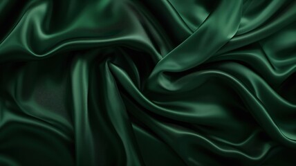 Fototapeta premium Dark green silk satin fabric on a dark background