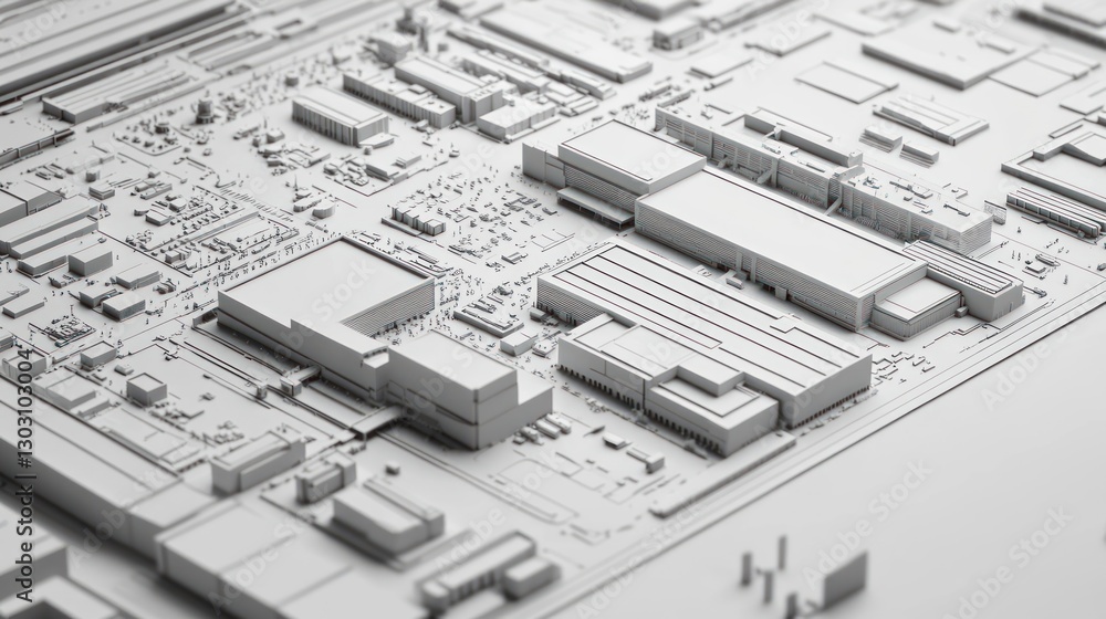 Poster monochromatic architectural model: a 3d rendering of an industrial complex