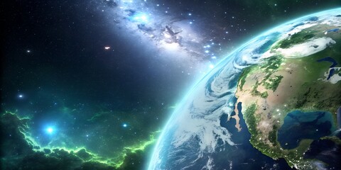 Obraz premium Our Blue Planet in the Vast Universe: A Celestial Perspective