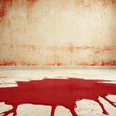 Blood Stain Pool On Beige Textured Floor And Wall