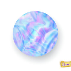Holographic round  sticker with shadow. Abstract  trendy banner template. Hologram texture. Premium quality. Modern vector  for mockup design