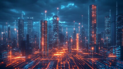 Fototapeta premium Cyberpunk Cityscape: Neon Lights and Futuristic Architecture