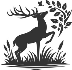 A deer standing on its hind legs, reaching for leaves animal silhouette vector