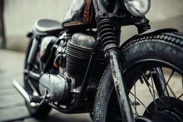 Obraz premium Vintage motorcycle gleams under soft morning light. Generative AI