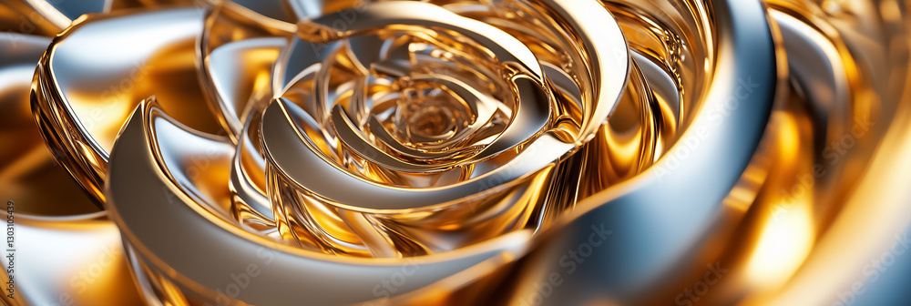 Poster delicate layers unfold in an intricate fractal spiral, crafted from a smooth metallic surface. soft 