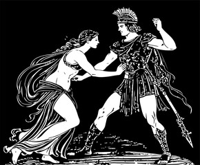 illustration of Venus, goddess of love, and Mars, god of war cupid valentine god of love © yayan