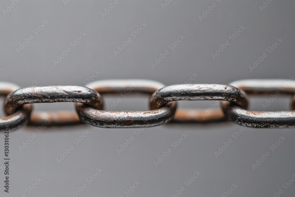 Poster metal chain links connecting in a close-up view of strength. generative ai